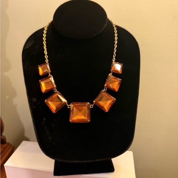 Vintage Y2K Gold Necklace w/Square Amber/Orange Stones 18” - Picture 4 of 8
